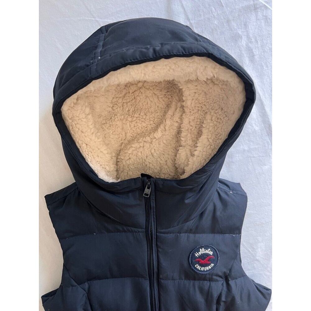 Hollister Puffer Vest MEDIUM Blue Full Zip Hooded Insulated Feather Down - Picture 4 of 13